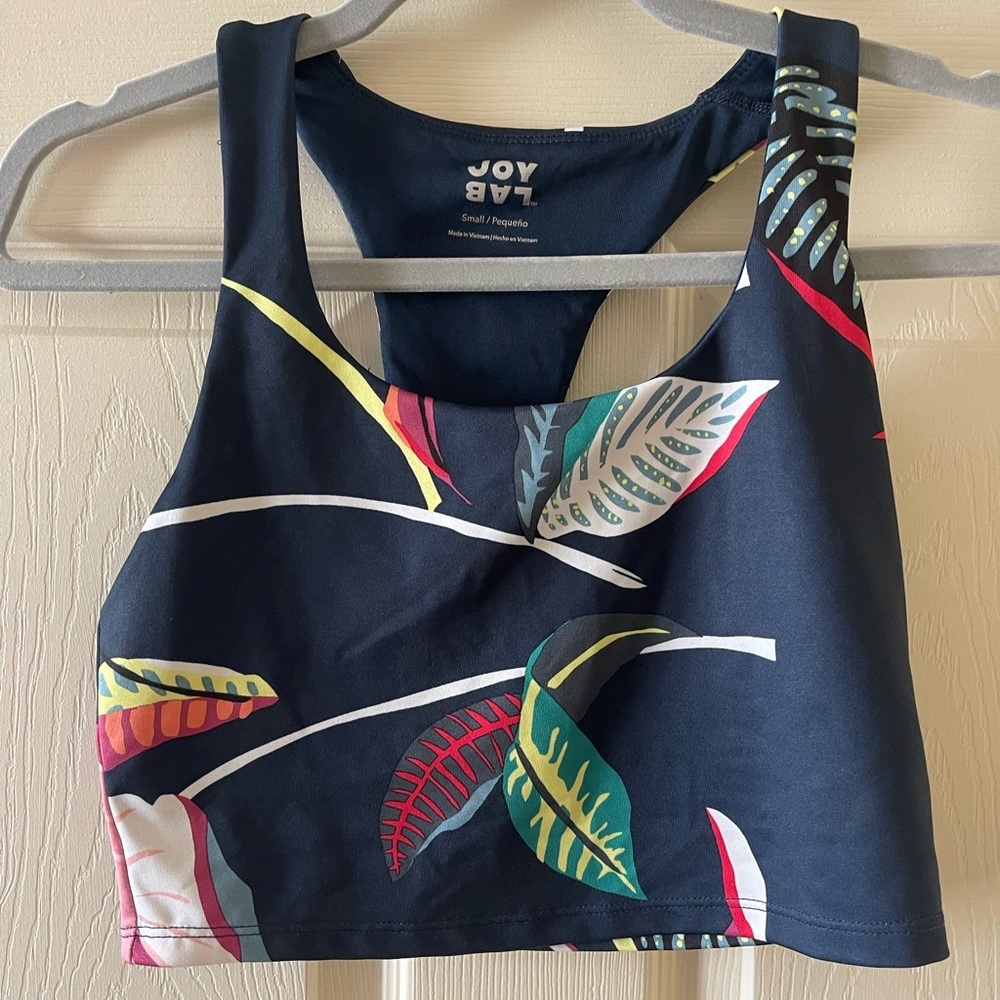 JoyLab Navy Tropical Leaf Print Racerback Sports Bra